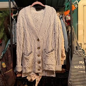 Free People Textured Knit Cardigan in Soft Gray